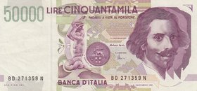 Italy, 50.000 Lire, 1992, XF (-), p116
serial number: BD 271359N
Estimate: 15-30