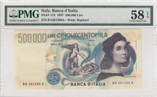 Italy, 500.000 Lire, 1997, AUNC, p118
PMG 58 EPQ, serial number: BA 391389A
Estimate: 350-700