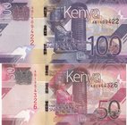 Kenya, 50 Shillings and 100 Shillings, 2019, UNC, pNew, (Total 2 banknotes)
serial numbers: AB 1954326 and AB 1909422
Estimate: 10.-20
