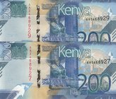 Kenya, 200 Shillings, 2019, UNC, pNew, (Total 2 banknotes)
serial numbers: AA 3468927 and AA 3468929
Estimate: 10.-20