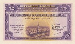 Lebanon, 25 Piastres, 1942, AUNC, p36
serial number: A/6 429687
Estimate: 250-500