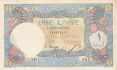 Lebanon, 1 Livre, 1945, XF, p48
Banque De Syrie Et Du Liban, serial number: L.249/863
Estimate: 750-1500