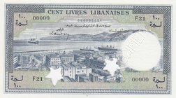 Lebanon, 100 Livres, 1952, UNC, p60s, SPECIMEN
serial number: F21 000000
Estimate: 250-500