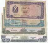 Libya, 1/2 Dinar, 1 Dinar, 5 Dinar and 10 Dinars, 1971, FINE / XF, p34, p35, p36, p37, (Total 4 banknotes)
Series 1; Prefix numbers: D/7, C/30, B/25,...
