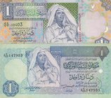 Libya, 1 Dinar (2), 1991/2002, XF, p59a, p64a, (Total 2 banknotes)
serial numbers: 4 C/20 147953 and 5 C/6 130403
Estimate: 15-30
