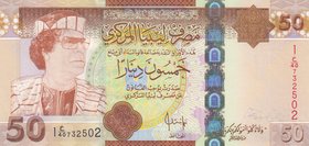 Libya, 50 Dinars, 2008, UNC, p75
serial number: 1/40 732502, Portrait of Muammer Kaddafi at front
Estimate: 20.-40