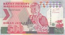 Madagascar, 2.500 Francs (500 Ariary), 1993, P72a
serial number: YD 2574623
Estimate: 10.-20