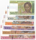 Madagascar, 500 Francs, 1.000 Francs, 2.500 Francs, 5.000 Francs, 10.000 Francs and 25.000 Francs, 1994/1998, UNC, p75 …p82, (Total 6 banknotes)
Esti...