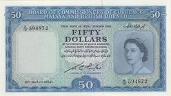 Malaya and British Borneo, 50 Dollars, 1953, AUNC, p4b
Queen Elizabeth II portrait, serial number: A/12 594872
Estimate: 750-1500
