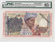 Martinique, 5.000 Francs, 1960, UNC, p36s, SPECIMEN
PMG 65 EPQ, serial number: 0.00.000
Estimate: 1000-2000