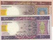 Mauritania, 100 Ouguiya and 200 Ouguiya, 2004, UNC, p10, p11, (Total 2 banknotes)
serial numbers: AA1056505A and BA4352057A
Estimate: 10.-20