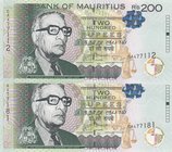 Mauritius, 200 Rupees, 2014, UNC, p61, (Total 2 banknotes)
serial number: CA 477112 and CA 477181
Estimate: 25-50