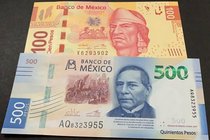 Mexico, 100 Pesos and 500 Pesos, 2015/2017, UNC, p124, pNew (Total 2 adet banknotes)
serial numbers: X6293902 , AQ8323955
Estimate: 40-80