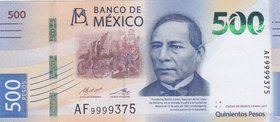 Mexico, 500 Pesos, 2017, UNC, p131a
serial number: AF 9999375
Estimate: 40-80