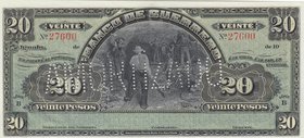 Mexico, 20 Pesos, 1906-1914, UNC, pS300, SPECIMEN 
Banco De Guerrero serial number: B 27600
Estimate: 300-600