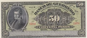 Mexico, 50 Pesos, 1906-1914, UNC, pS301, SPECIMEN 
Banco De Guerrero serial number: B 15751
Estimate: 300-600