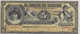 Mexico, 5 Pesos, 1911, UNC, pS419 
Banco de Sonora, serial number: 325061
Estimate: 50-100