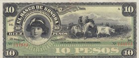 Mexico, 10 Pesos, 1899-1911, UNC, pS420 
Banco De Sonora, serial number: DL 144944, Remainder
Estimate: 200-400