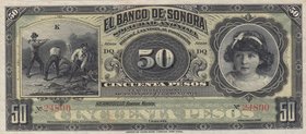 Mexico, 50 Pesos, 1899-1911, UNC, pS422 
Banco De Sonora, serial number: DQ 24800, Remainder
Estimate: 150-300
