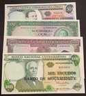 Mozambique, 50 Escudos, 100 Escudos, 500 Escudos and 1000 Escudos, 1961/1972, UNC, (Total 4 banknotes)
Estimate: 10.-20