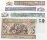 Myanmar, 5 Kyat, 10 Kyat, 20 Kyat and 50 Kyat, 1994/1996, UNC, p70, p71, p72, p73, (Total 4 banknotes)
Estimate: 10.-20