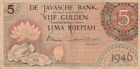 Netherlands Indies, 5 Gulden, 1946, VF (-), p88
serial number: EYR 048251
Estimate: 25-50