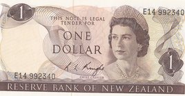 New Zealand, 1 Dollar, 1975, UNC, p163c
Queen Elizabeth II portrait, serial number: E14 992340
Estimate: 25-50