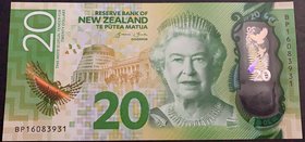 New Zealand, 20 Dollars, 2016, UNC, p193
Queen Elizabeth II portrait, polymer, serial number: BP 16083931
Estimate: 20-40