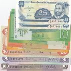 Nicaragua, 10 Cordobas (2), 20 Cordobas (3), 25 Centavos (2), 50 Cordobas and 100 Cordobas, UNC, (Total 9 banknotes)
Estimate: 10.-20