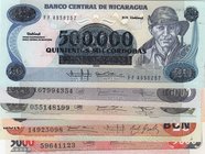Nicaragua, 5000 Cordobas, 20000 Cordobas, 100000 Cordobas, 200000 Cordobas and 500000 Cordobas (2), UNC, (Total 6 banknotes)
Estimate: 10.-20