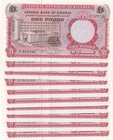 Nigeria, 1 Pound, 1967, UNC (-), p8, (Total 10 consecutive banknotes)
serial numbers: B/61 928291- 300, all banknotes have stack marks on the same sp...