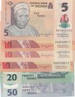 Nigeria, 5 Naira, 10 Naira (3), 20 Naira and 50 Naira, 2011/2013, UNC, (Total 6 banknotes)
Estimate: 10.-20