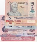 Nigeria, 5 Naira (3), 10 Naira (2), 50 Naira, 100 Naira and 1 Pound, 2001/2017, UNC, (Total 8 banknotes)
Estimate: 10.-20