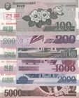 North Korea, 100 Won, 2000 Won, 500 Won, 1.000 Won, 2.000 Won and 5.000 Won, 2008, UNC, p61 …p66, SPECİMEN, (Total 6 banknotes)
Estimate: 25-50