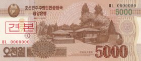 North Korea, 5.000 Won, 2013, UNC, p67, SPECIMEN
Estimate: 5.-10