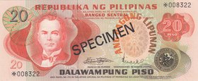 Philippines, 20 Piso, 1974, UNC, p155, SPECIMEN
serial number: *008322
Estimate: 40-80