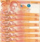 Philippines, 20 Piso, 2014, UNC, p206, (Total 5 banknotes)
Some of the banknotes are serial follow-up in itself
Estimate: 10.-20