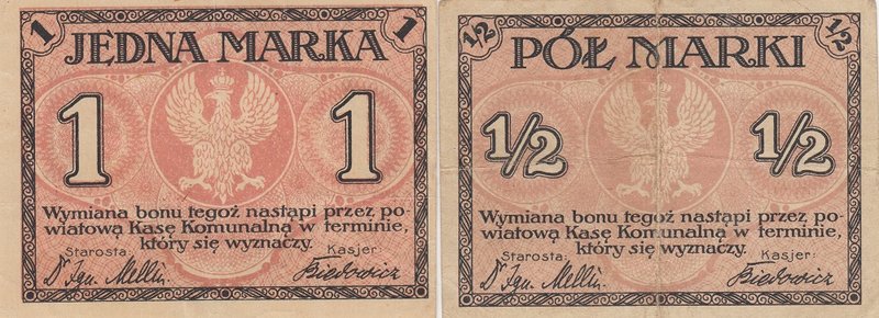 Poland, 1/2 Marki and 1 Marka, 1917, XF, (Total 2 banknotes)
Estimate: 10.-20