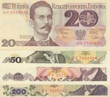 Poland 20 Zlotych, 50 Zlotych, 100 Zlotych and 200 Zlotych, 1982/1988, AUNC / UNC, (Total 4 banknotes
only 100 Zlotych is in Aunc condition, others a...