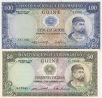 Portuguese Guinea, 50 Escudos and 100 Escudos, 1971, UNC, p44, p45, (Total 2 banknotes)
serial numbers: 617941 and 792300
Estimate: 30-60
