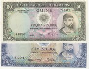 Portuguese Guinea, 50 Escudos and 100 Escudos, 1971, UNC, p44, p45, (Total 2 banknotes)
serial numbers: 713552 and 812004
Estimate: 30-60