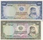 Portuguese Guinea, 50 Escudos and 100 Escudos, 1971, UNC, p44, p45, (Total 2 banknotes)
Serial Numbers: 969783 and 992422
Estimate: 30-60