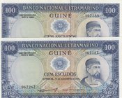 Portuguese Guinea, 100 Escudos, 1971, UNC, p45, (Total 2 consecutive banknotes)
serial numbers: 967287-8
Estimate: 30-60