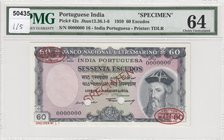 Portuguese India, 60 Escudos, 1959, UNC, p42s, SPECIMEN
PMG 64, serial number: 00000000
Estimate: 150-300