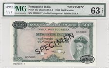 Portuguese India, 600 Escudos, 1959, UNC, p45s, SPECIMEN
PMG 63 NET, serial number: 00000000
Estimate: 500-1000