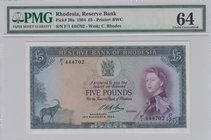 Rhodesia, 5 Pounds, 1964, UNC, p26a
PMG 64, Queen Elizabeth II portrait, serial number: F/1 444702
Estimate: 500-1000
