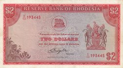 Rhodesia, 2 Dollars, 1977, VF (+), p35c
serial number: K/130 193445
Estimate: 30-60