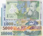 Romania, 1 Leu (2), 5 Lei, 1000 Lei (2), 2000 Lei, 5000 Lei and 10000 Lei, 1998/2005, UNC, (Total 8 banknotes)
Estimate: 10.-20