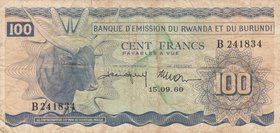 Rwanda-Burundi, 100 Francs, 1960, VF (-), p5
serial number: B 241834
Estimate: 75-150