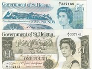Saint Helena, 1 Pound and 5 Pounds, 1981/1998, UNC, p9, p11, (Total 2 banknotes)
Queen Elizabeth II portrait, serial numbers: A/1 337141 and H/1 3371...